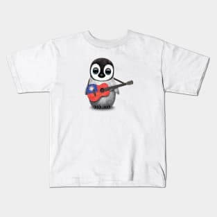 Baby Penguin Playing Taiwanese Flag Guitar Kids T-Shirt